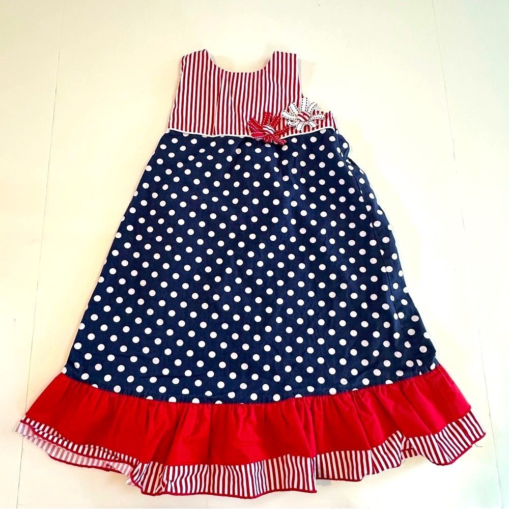 Bonnie Jean Girls SZ 6 Red White Blue Patriotic Halter Ruffled Sundress Dress